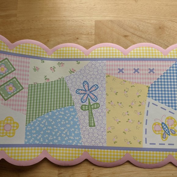 NEW Kids Line Isabella Pastel Flowers & Patchwork Wall Paper Border - Picture 3 of 9